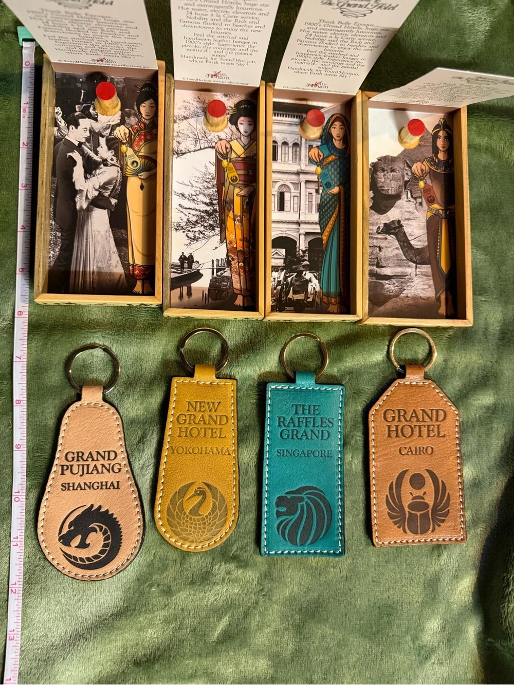 NWT 4 Belle Epoque Style Stitched Leather Keychains Travel Hotels Luggage Tags